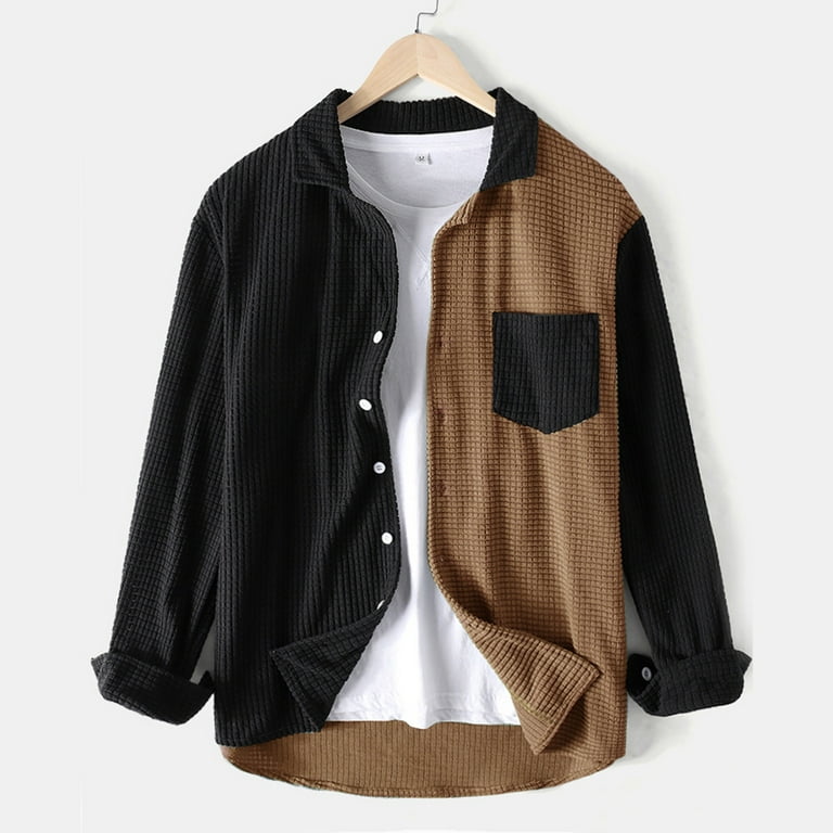 Casual Single-breasted Patchwork Lapel Solid Color Shirt Casual Single-breasted Patchwork Lapel Solid Color Shirt