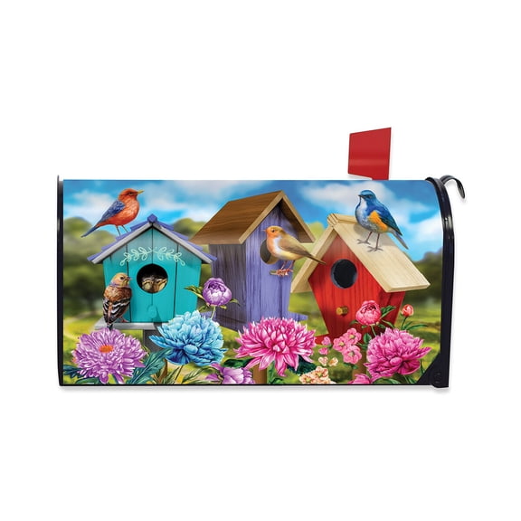 Briarwood Lane Mailbox Cover - Standard Size - Colorful Birdhouses Spring For Spring Mailbox Cover