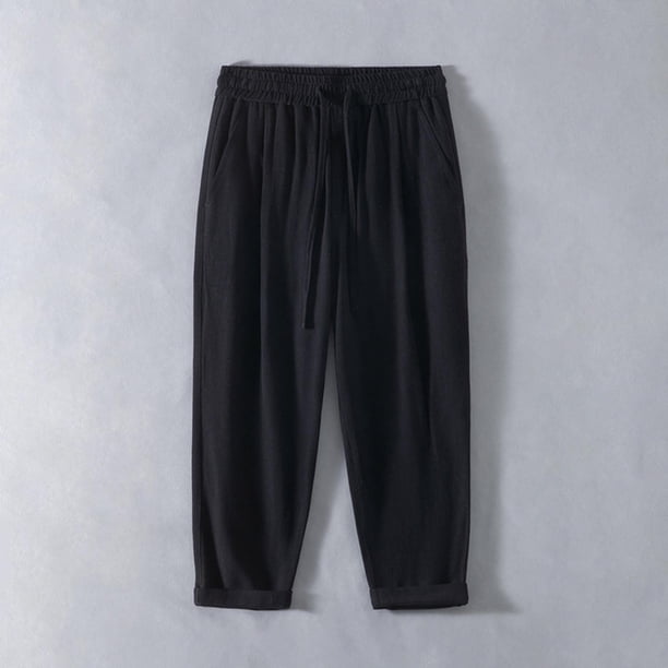 Pantalones largos para hombre, informales, holgados, ventilados, con bolsillos y cordón, rectos, de poliéster.