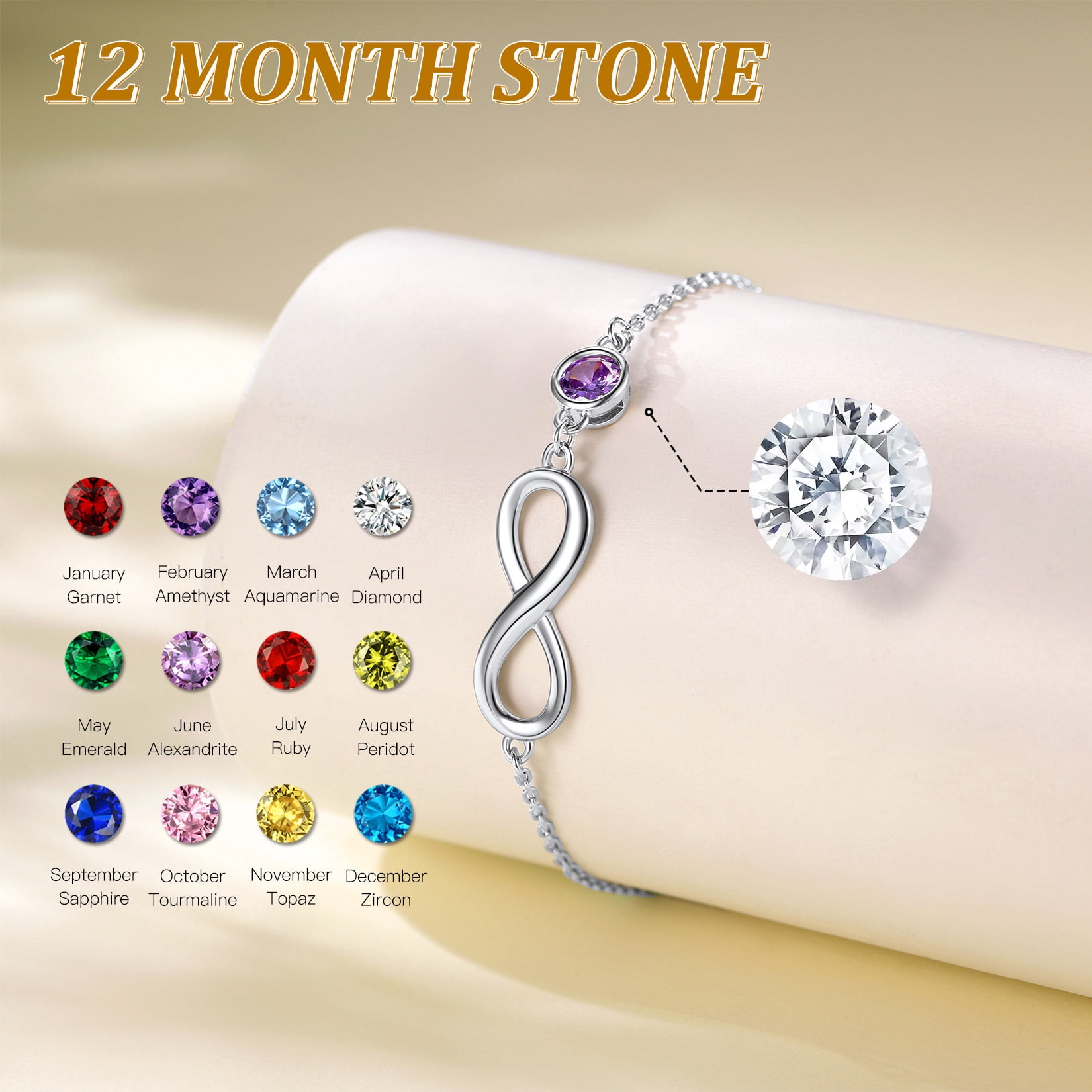 Suplight 925 Stelring Silver Infinity Birthstone Anklet, Dainty Foot Chain Crytal Anklet Bracelets for Women