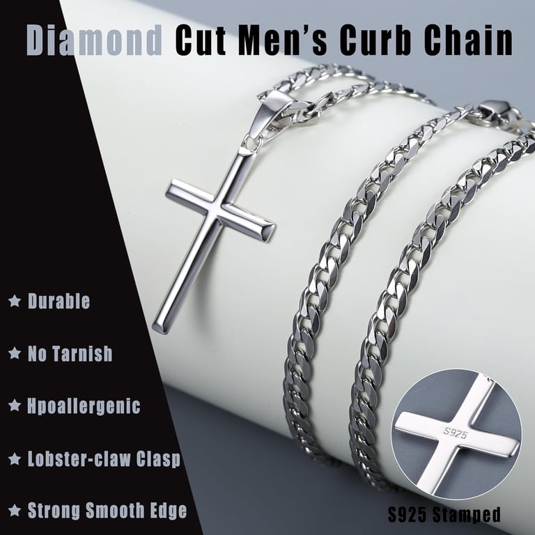 H-FMUTU 925 Sterling Silver Cross Pendant, Beveled Edge, 5mm