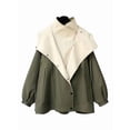 thumbnail image 3 of Female'S Hooded Trench Coat Lapel Button Down Jacket Color Block Mid-Length Windbreaker Green XXXL, 3 of 6