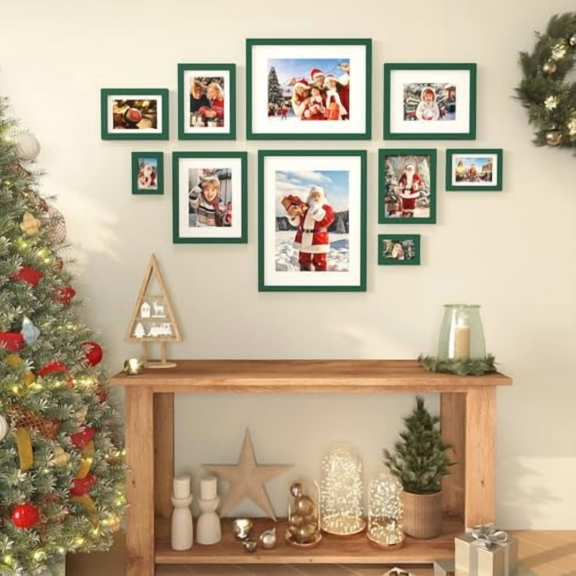 6x8 Picture Frame, Green Solid Wood Frame with Acrylic Plexiglass for Pictures 4x6 with Mat or 6x8 without Mat, Tabletop and Wall Mounting Display Photo Frame 1 Pack