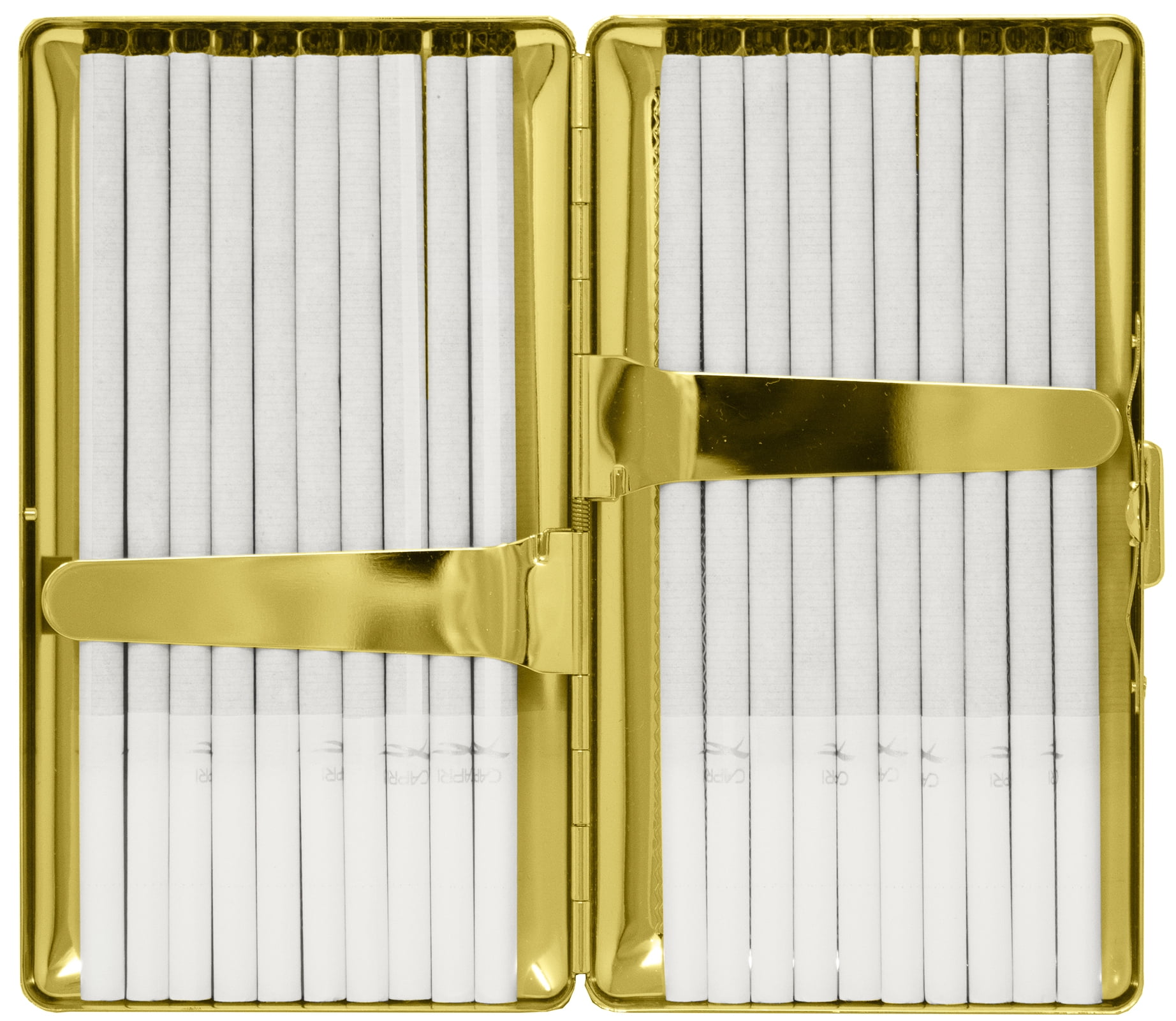 Set of 2 Metal-Plated 120s Cigarette Case & Stash Box (Gold Squares)