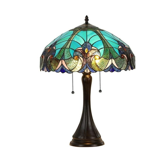 Chloe Lighting Amor Tiffany-Style 2-Light Victorian Table Lamp with 16" Shade