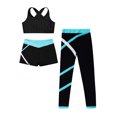 thumbnail image 4 of Sinleey Kids Girls Dance Outfits Crop Top with Shorts and Leggings Active Set for Gymnastics Yoga Blue Green 16, 4 of 5