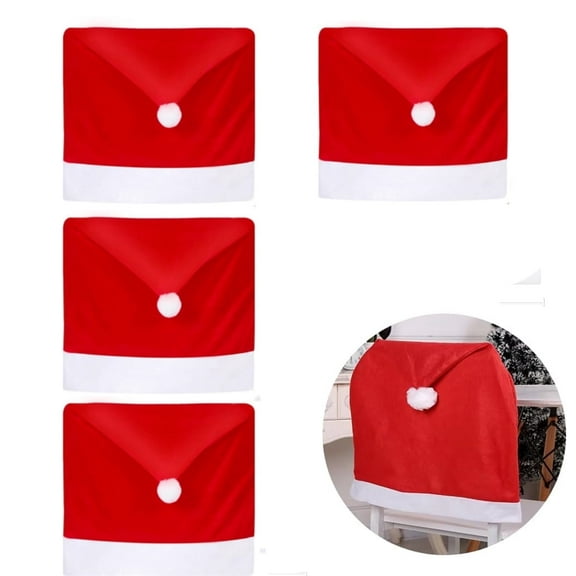4 Pack Christmas Chair Covers,Santa Claus Red Hat,Dinning Chair Back Covers,Elastic Kitchen Chair Covers,Xmas Protective Cover for Home Holiday Party Decorations