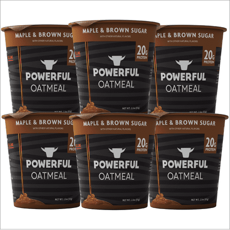 Powerful Instant Oatmeal Cup, High Protein, Whole Grain, Kosher, Natural Ingredients, 20g Protein, Maple & Brown Sugar, 6 Pack