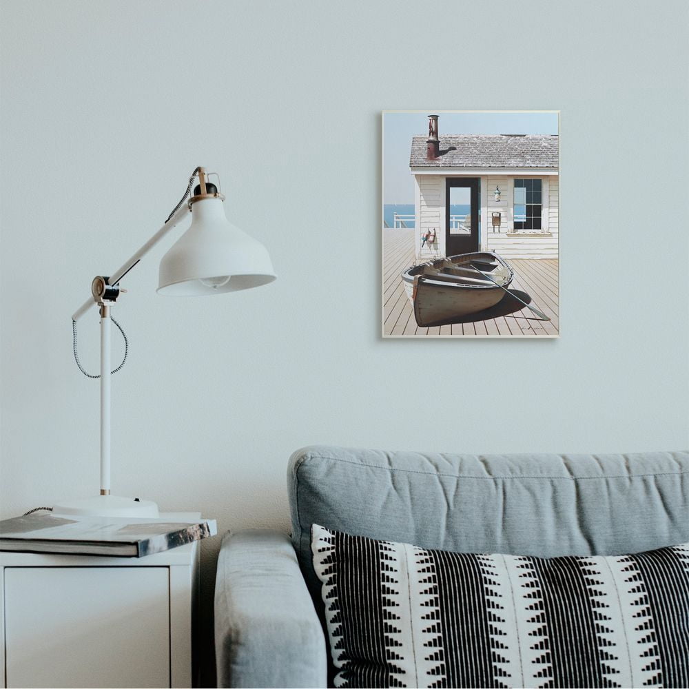 Stupell Industries Boat On Boardwalk Tranquil Coastal Boathouse Painting Wall Plaque Design by Zhen-Huan Lu