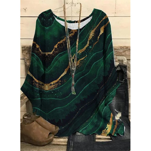 Jersey de manga larga para mujer, Camiseta con estampado de nuevo diseño, cuello redondo, holgado, talla grande, elegante, Vintage, otoño e invierno, 2022