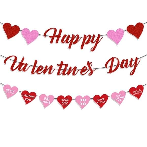 Guirnalda FHRKA Día de San Valentín Corazones Brillantes Rojos y Rosados