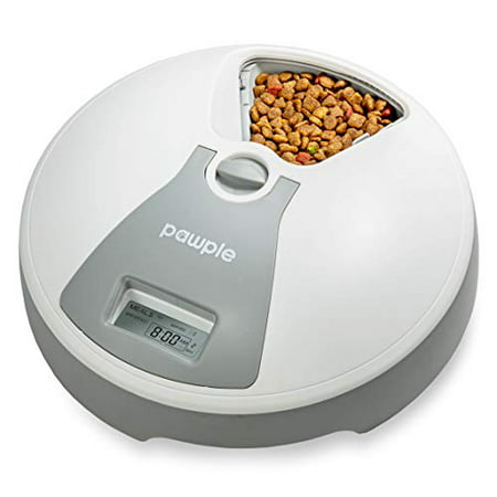 Pawple Automatic Pet Feeder, 6 Meal Food Dispenser for Dogs, Cats & Small Animals w/Programmable Digital Timer, Portion Control, Dishwasher-Safe Tray Feeds Wet or Dry (Best Automatic Wet Food Cat Feeder)