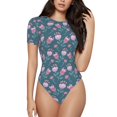 thumbnail image 2 of Uemuo Tulips Flowers Pattern Women's One Piece Short Sleeve Swimsuit Rash Guard Surfing Modest Quick-drying Swimsuit Beach Essentials-Medium, 2 of 9