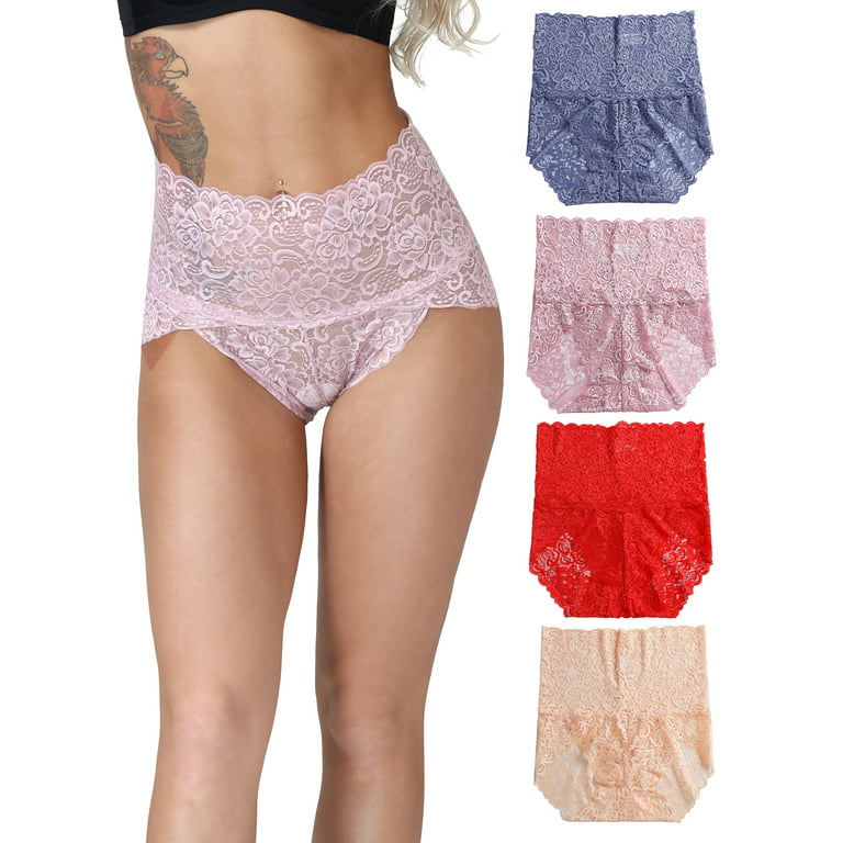 HIQUAY 5/10 Packs Women's Lace Underwear Hign Waisted Sexy 4Panties  Comfortable and Breathable for Women (Dark green+Blue+Wine red+Skin tone,L)  at  Women's Clothing store