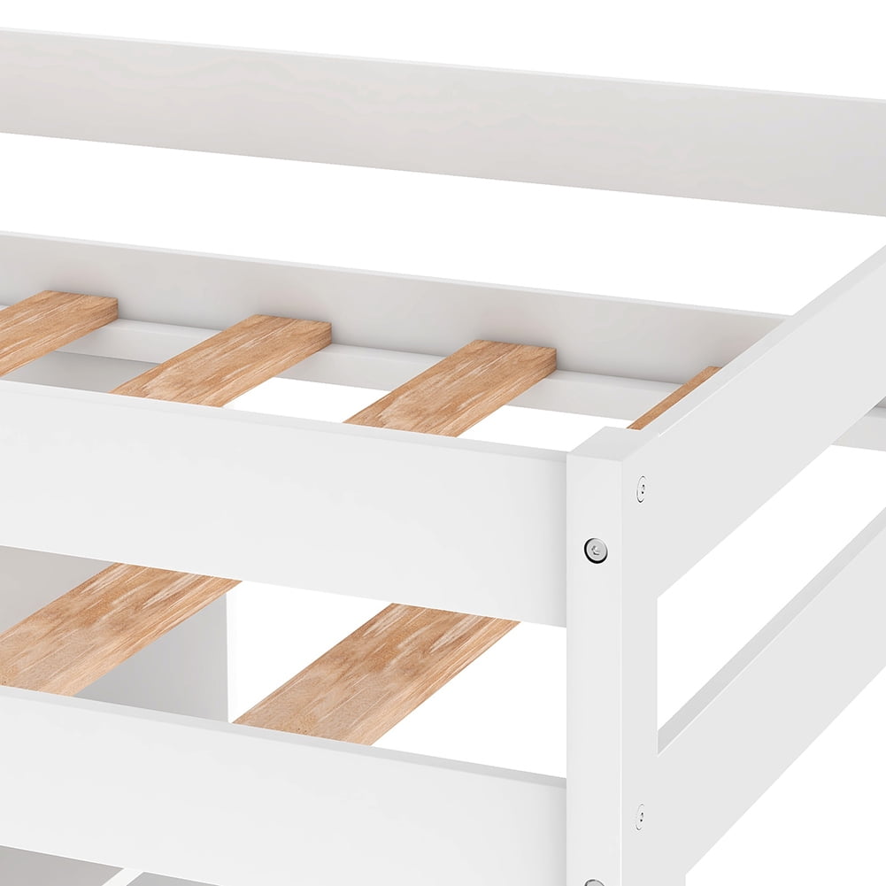Lowestbest Convertible Loft Bed with L-Shape Desk, Twin Bunk Bed with Trundle and Shelves Lowestbest Convertible Loft Bed with L-Shape Desk, Twin Bunk Bed with Trundle and Shelves