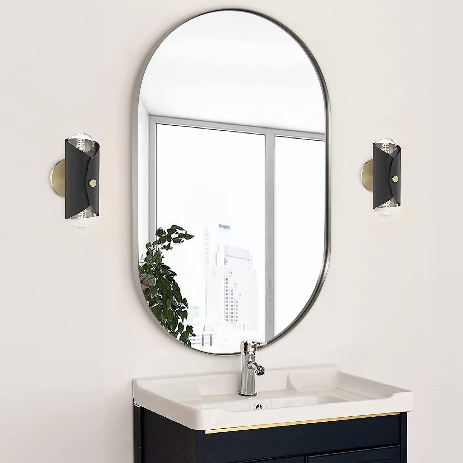 ANDY STAR Chrome Bathroom Mirror 24x36, Chrome Oval Mirror, Chrome Wall