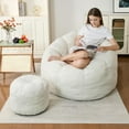 thumbnail image 3 of Bean Bag Chair with Ottoman,Bean Bag with Filler, Big Comfy Couch, Lounge Sofa, Cozy Lazy Comfy Floor Sofa for Bedroom, Reading Chair for Living Room(White-A), 3 of 17