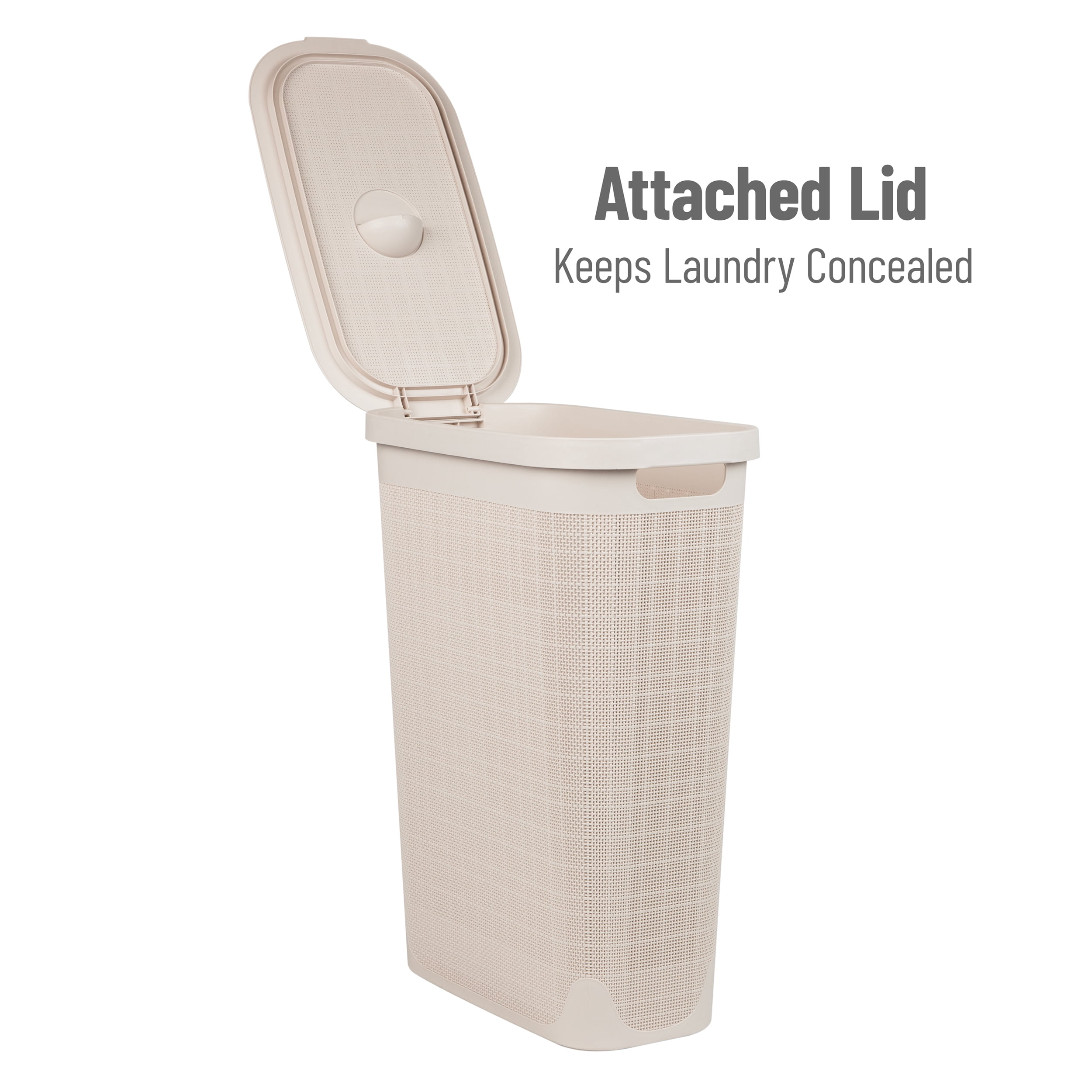 Mind Reader 40L Slim Laundry Hamper, Clothes Basket, Plastic, Adult 18.5”L x 10.75”W x 23.5”H, Ivory