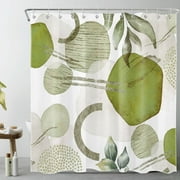 HVEST Mid Century Abstract Shower Curtain for Bathroom Modern Geometric Pattern and Green Leaf Plant Bathroom Shower Curtains with Hooks, Neutral Minimalist Bathroom Curtains Shower Set 72x78 inch