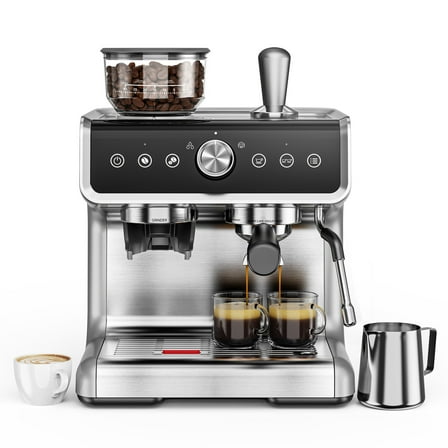 EUHOMY Espresso Machine with Grinder, 15 Bar Semi Automatic Coffee Maker with Steam Wand, Home & Office