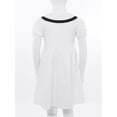 thumbnail image 5 of TSSOE Kids Girls School Uniform Dress Contrasting Trim Collar Puff Sleeve Button Down Summer Casual T-Shirt Dress White 13-14, 5 of 7