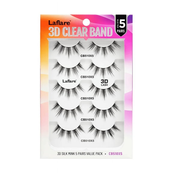 Laflare Strip Lashes look like Eyelash Extensions Clear Band 3D Natural Look Volume Lashes Wipsy. 5 Pairs