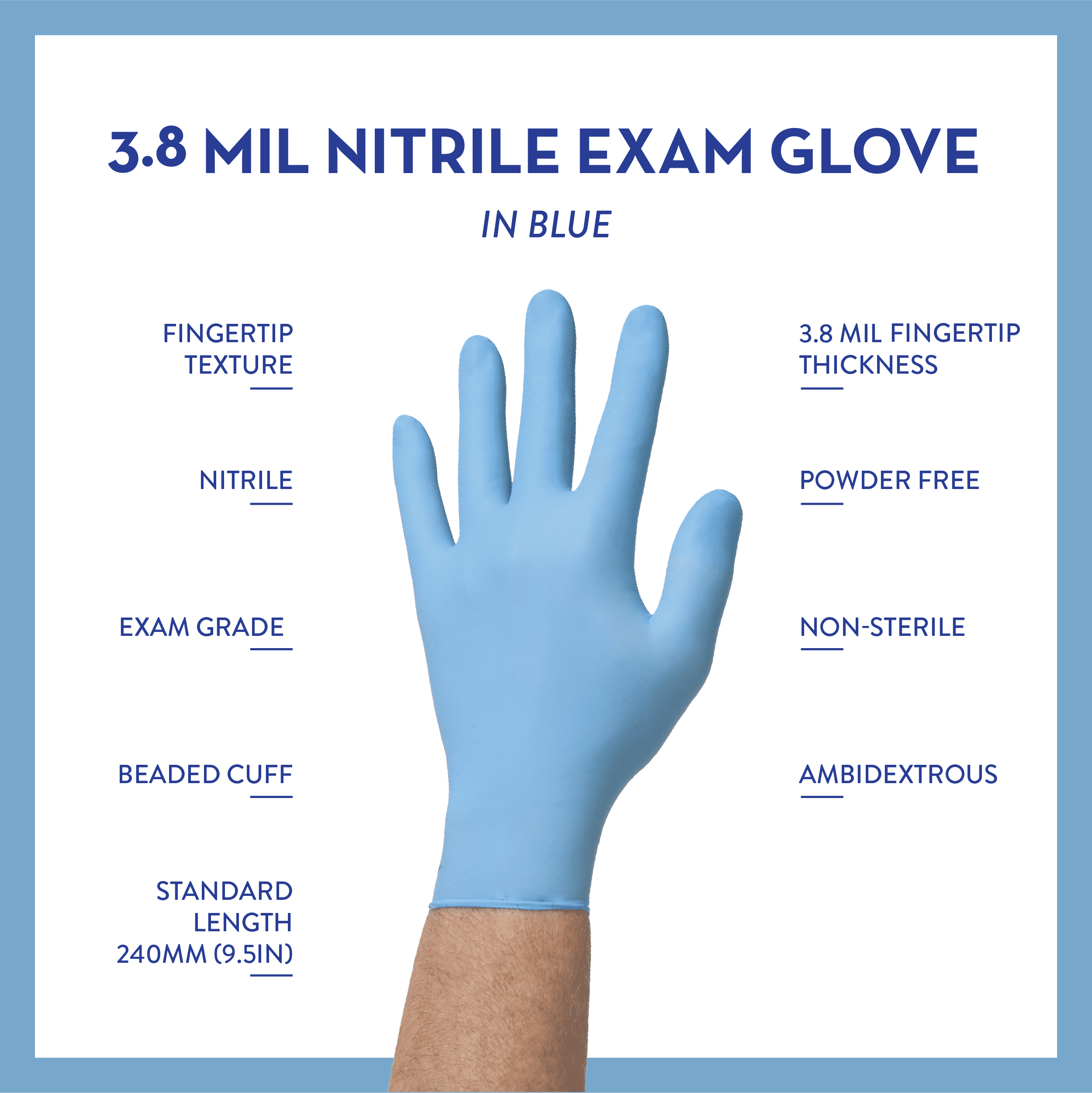 Valiant N3101 Nitrile Exam Gloves, Single Use Only, Fingertip Textured, Blue, Medium, 100 Per Box, 10 Boxes (1,000 Gloves)