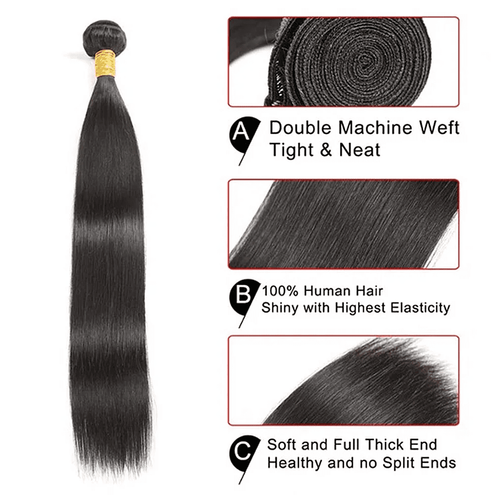 USTAR 2 Bundles 20 22" Brazilian Straight Virgin Human Hair with 20 Inch 13x4 Lace Frontal Natural Black Silky Smooth Stays Sleek Seamless Deal