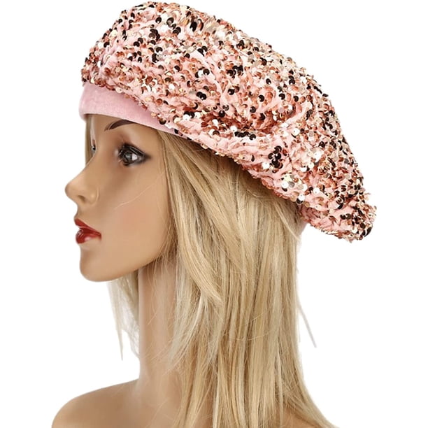 3899 Women Sparkly Sequin Beret Hat Shining French Style Beanie Fashion Artist Bling Beret Hats for Women Sequin Paris Artist Cap  main image 3