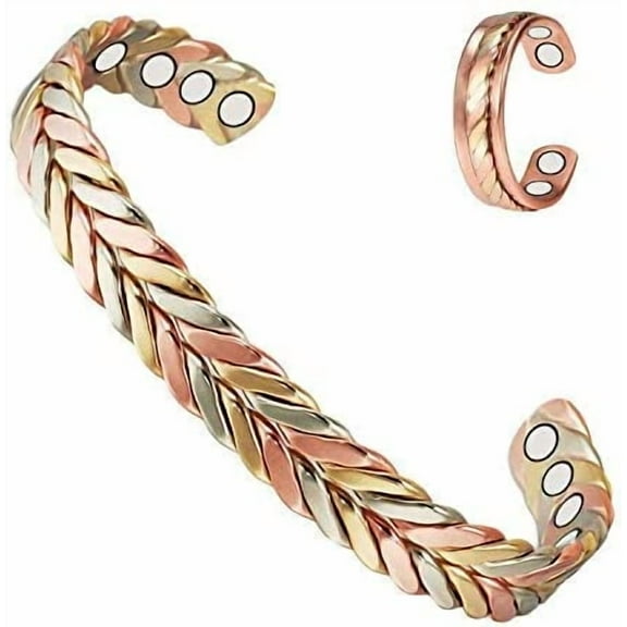 Triple Twist Cuff Copper Bracelets  Rings Sets for Women, Pure Copper Jewelry Sets, Magnetic Jewelry