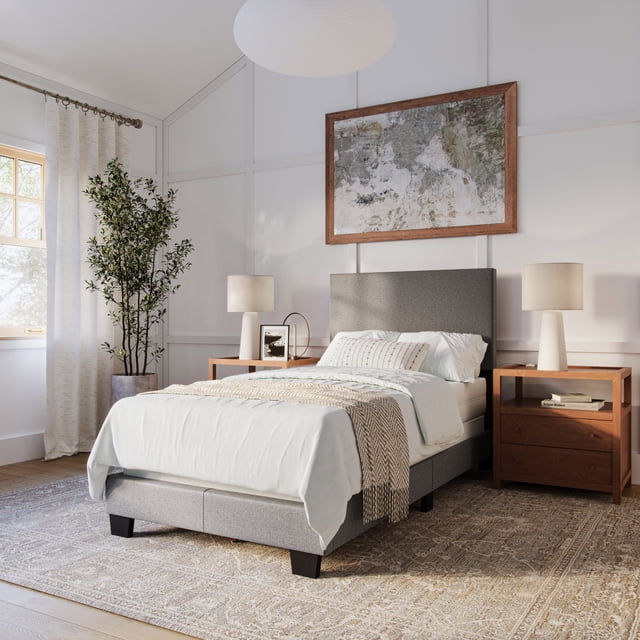CorLiving Celeste Modern Upholstered Adult Twin Bed Frame with Headboard, Box Spring Required, Grey