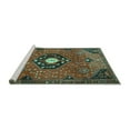 thumbnail image 2 of Ahgly Company Machine Washable Indoor Square Medallion Turquoise Blue Traditional Area Rugs, 5' Square, 2 of 4