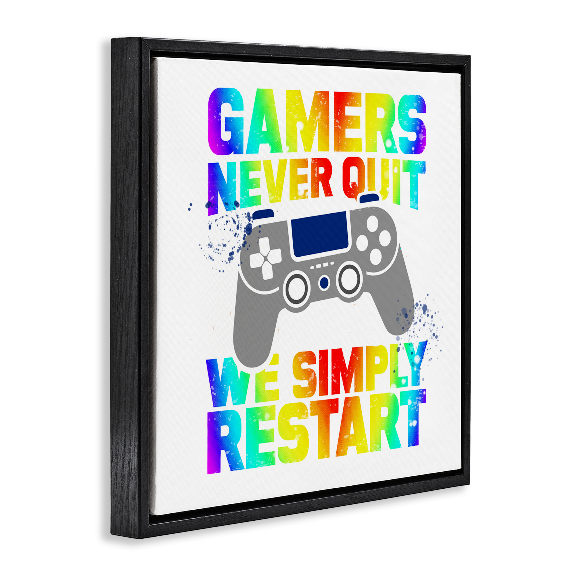 Rainbow Gamers Never Quit Black Framed Floater Canvas Wall Art, design by Kim Allen