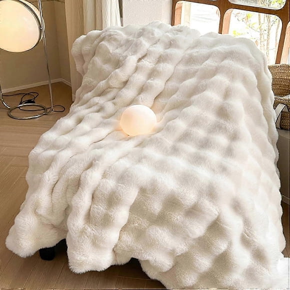 unique Luxury Thick Plush Faux Rabbit Fur Throw Blanket Ultra-Plush Cozy Soft Decorative Blanket