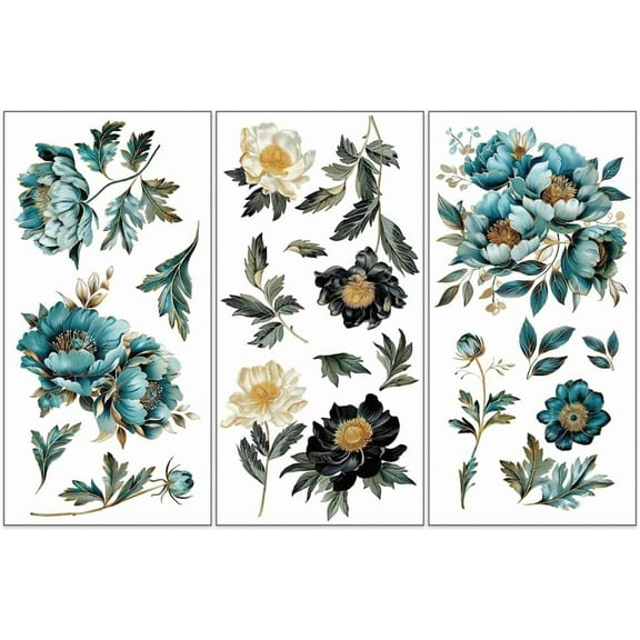 3pcs/Set Rub on Transfers for Furniture and Crafts 6x12 inch Gilded Flowers Decor Transfer Stickers Peony Rub on Decals for Wood Furniture Scrapbooking Home Decorations
