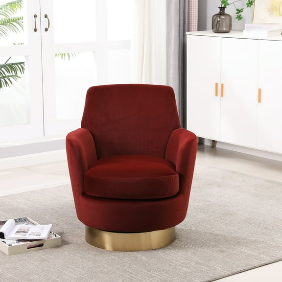 Orange Velvet Swivel Chair. Enhance Your Living & Bedroom. 360° Silent Base. Deep And Comfortable Seat. Ergonomic Design. Easy To Clean Fabric. High Sponge Cushion. Wooden Construction. Simple