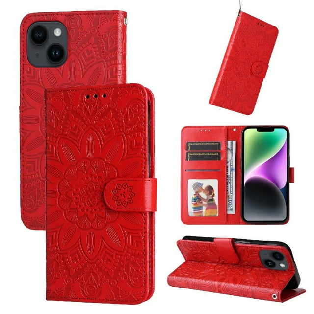 Funda tipo cartera GANGXUN para iPhone 13 , diseño girasol, cuero PU, soporte, cierre magnético, tarjetero