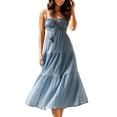 thumbnail image 1 of Vestido largo sin mangas con cuello en V para mujer - Color liso, gasa, informal, primavera/otoño, 1 of 7