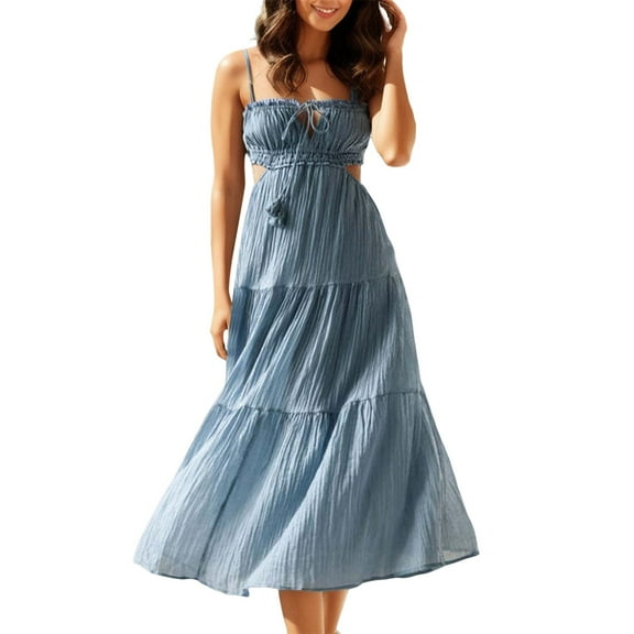 Women's V Neck Sleeveless Maxi Dress - Solid Color, Chiffon, Casual, Spring/Autumn