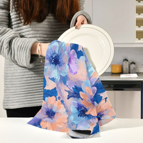 BZSMCE Kitchen Towels Creative Flowers Paintting Pattern Durable Kitchen Towel