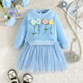 thumbnail image 2 of Sngxgn Girls 2 Piece Skirt Set Long Sleeve Knitted Sweater Pullover Top and Pleated Skirt 2 Piece Outfit(Light Blue,24M), 2 of 7