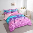 thumbnail image 3 of Manfei Horse Slihouette 7pcs Bedding Comforter Set,Chic Glitter Print Queen Bedding Sets,Gradient Pink Blue Queen Sheet Sets For Girls,Microfiber Bedroom Decor Reversible, 3 of 8