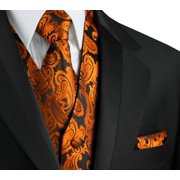 Italian Design, Men's Formal Tuxedo Vest, Tie & Hankie Set for Prom, Wedding, Cruise in Burnt Orange Paisley