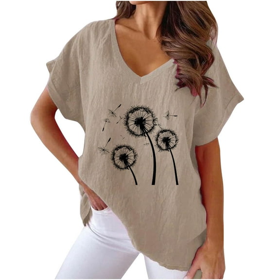 Raeneomay Button Down Shirts Loose Summer Tops for Women Women V-Neck Print T-Fashion Comfortable Female Blouses Tops