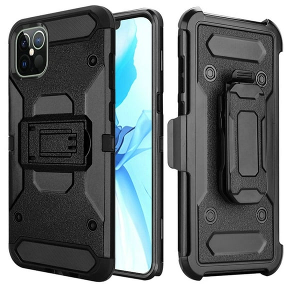 Apple iPhone 12 Mini Phone Case Hybrid Swivel Belt Clip Holster Kickstand Heavy Duty Bumper Armor Rugged Cover for iPhone 12 Mini /5.4" ,by Xcell [Black]