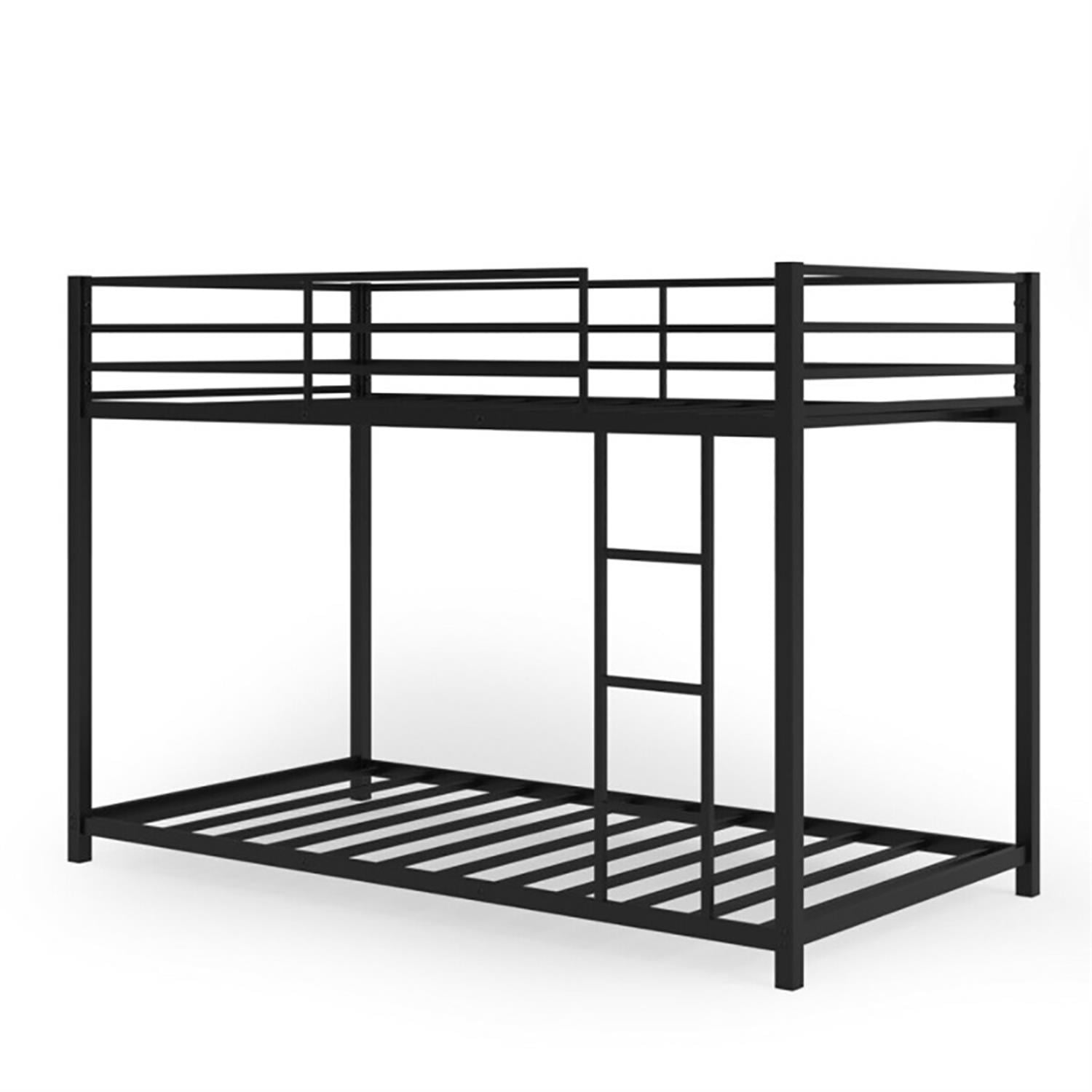 Demi Bonn Twin Over Twin Bunk Bed with Safety Guard Rails and Side Ladder, Twin Bunk Beds, Sturdy Metal Bed Frame No Box Spring Needed, Black