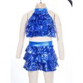thumbnail image 3 of HULIJA Kids Girls Sequin Metallic Crop Top with Skirt Set Jazz Latin Dance Outfits 2 Piece Royal Blue 14, 3 of 7