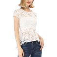 thumbnail image 3 of Allegra K Women's Round Neck Cap Sleeves High Low Hem Lace A Line Peplum Blouse, 3 of 7