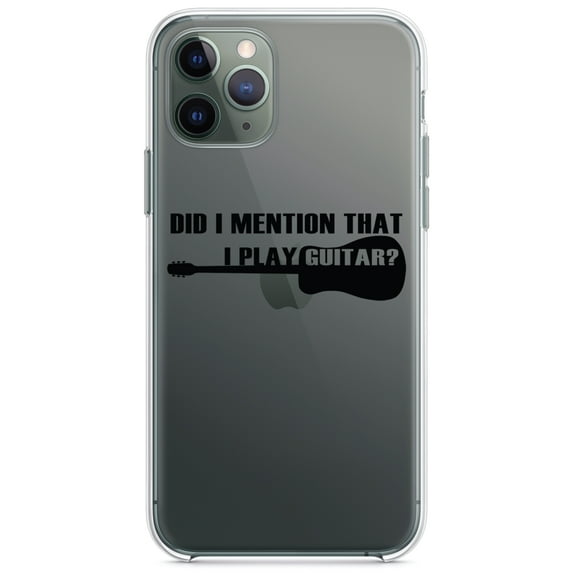 DistinctInk Clear Shockproof Hybrid Case for iPhone 12 Pro MAX (6.7" Screen) - TPU Bumper Acrylic Back Tempered Glass Screen Protector - Did I Mention That I Play Guitar?