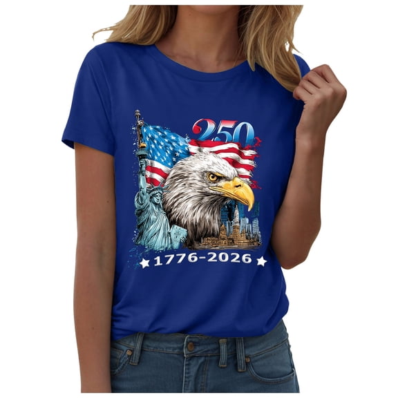 felwors 250 Anniversary USA Shirt for Women 250 Years American Flag Statue of Liberty 250th Anniversary USA Tshirts Patriotic T Shirt (Blue, L)